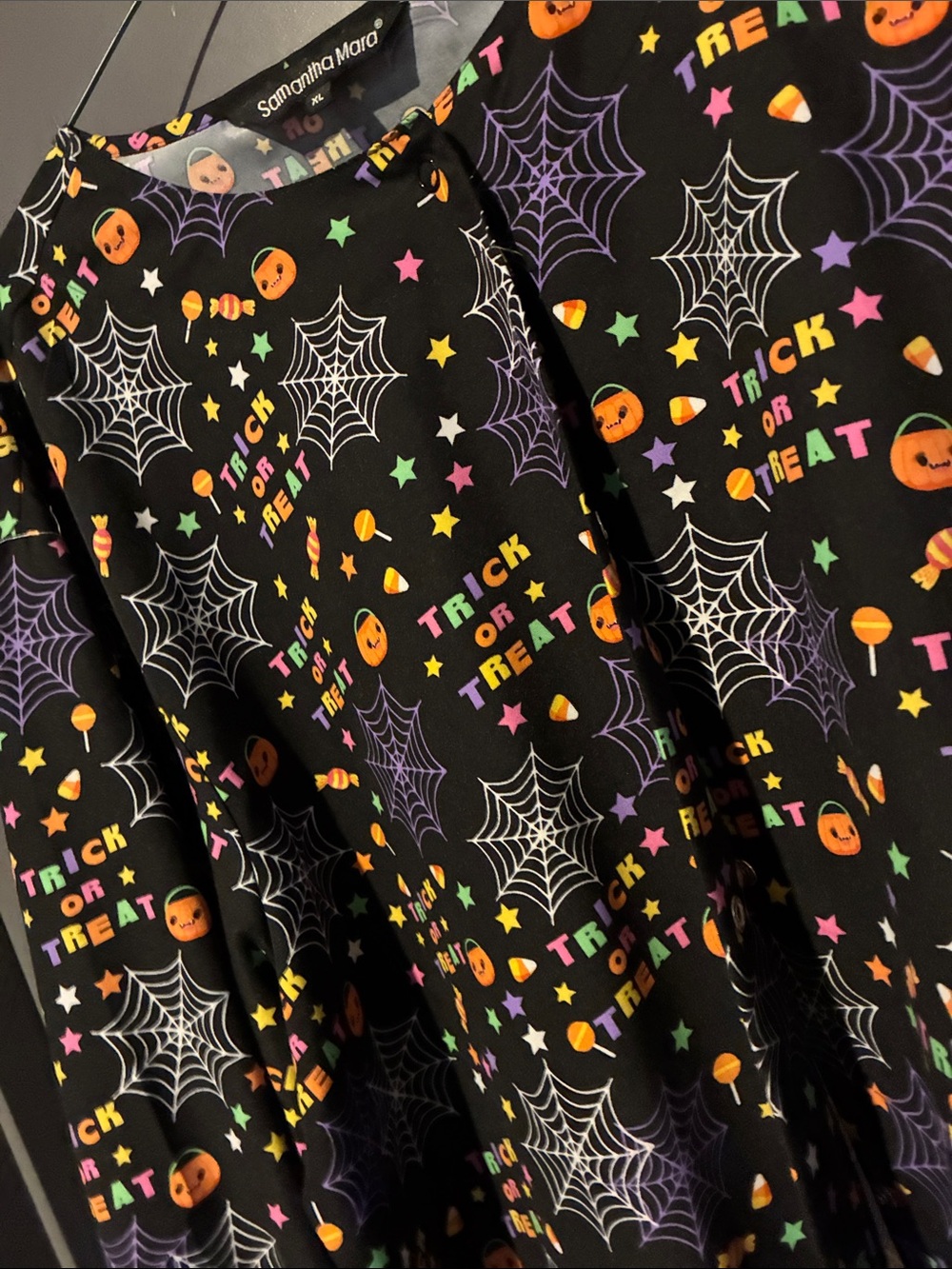 Halloween uniform jacket - Black with Orange & Purple Spiderweb Print - Picture 2 of 3